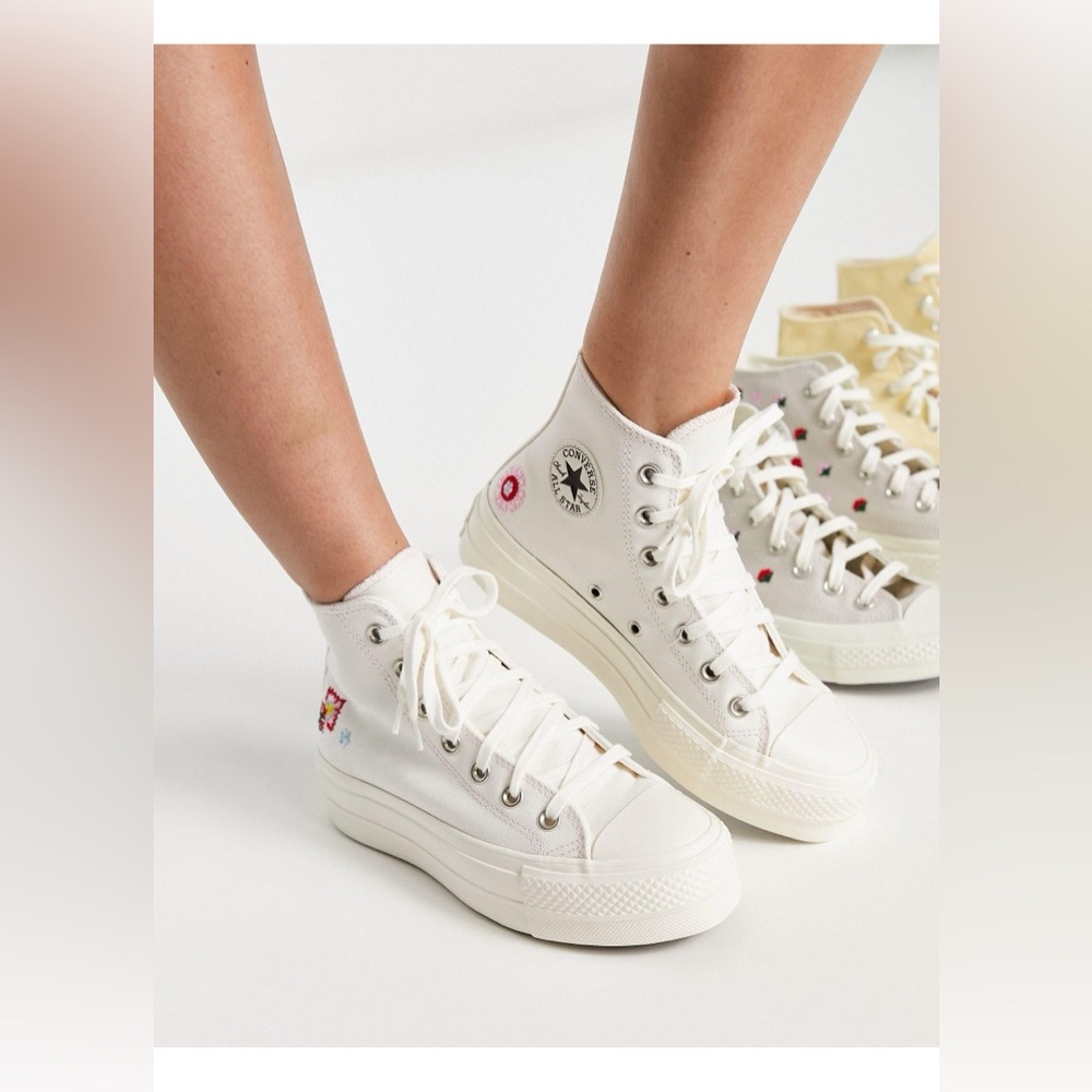Converse White Sneakers with Floral Embroidery